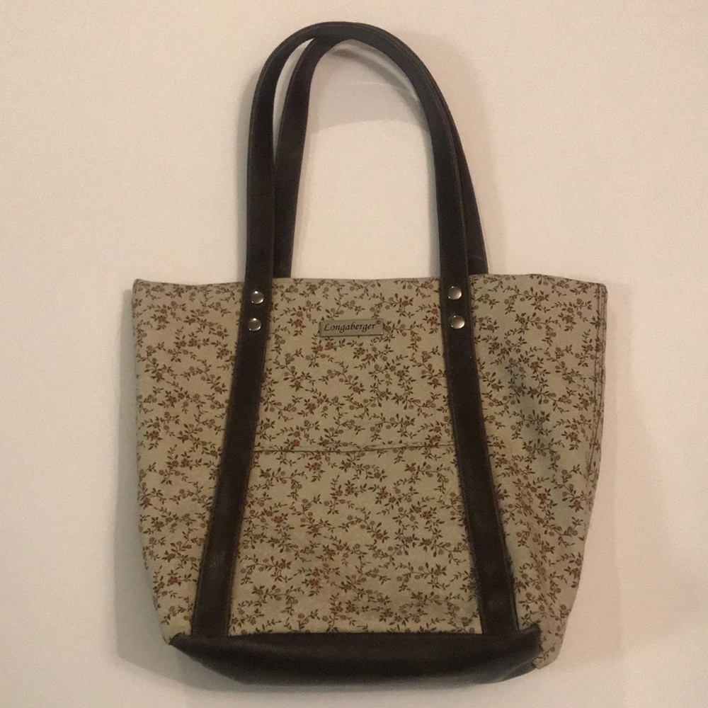 Longaberger Brown Floral Pattern Tote Purse
